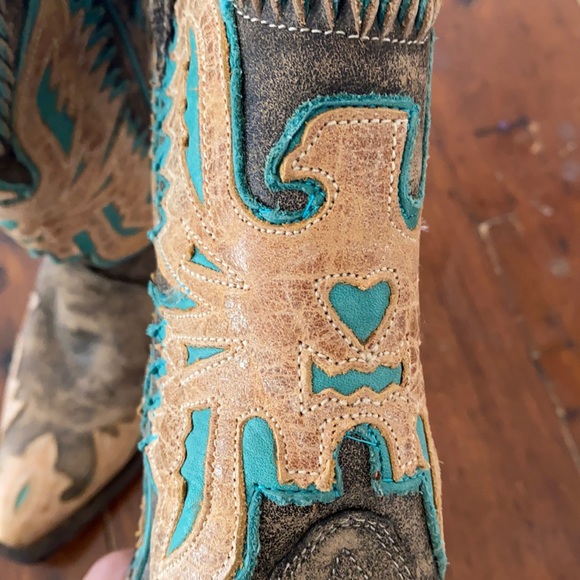 CORRAL Antique Saddle/Turquoise Eagle Overlay Boot 5M - Picture 5 of 13